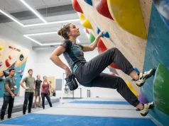9 Gym Climbing Etiquette Rules You’re Probably Breaking Climber chalking up on indoor bouldering wall following gym climbing etiquette rules