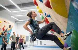 9 Gym Climbing Etiquette Rules You’re Probably Breaking Climber chalking up on indoor bouldering wall following gym climbing etiquette rules