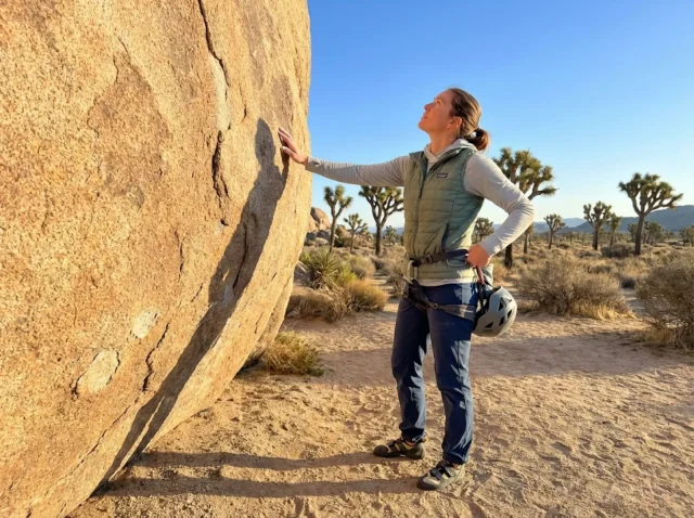 joshua-tree-permit-climbing-hero Climber preparing to ascend monzogranite at Joshua Tree National Park