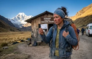 Do You Need a Peru Climbing Permit? Not Really Climber holding a Huascaran park ticket at a Cordillera Blanca checkpoint, the real Peru climbing permit