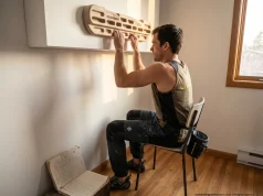 You’re Testing Finger Strength Wrong. Here’s Proof Climber performing Sit-90 finger strength test on Beastmaker hangboard with handwritten tracking data nearby