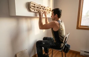 You’re Testing Finger Strength Wrong. Here’s Proof Climber performing Sit-90 finger strength test on Beastmaker hangboard with handwritten tracking data nearby