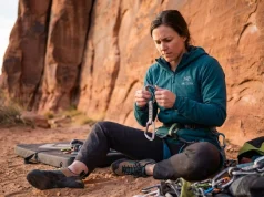 Sticky Carabiner Gate? The Field Fix That Actually Works Climber testing carabiner gate action at desert crag base during golden hour