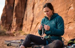 Sticky Carabiner Gate? The Field Fix That Actually Works Climber testing carabiner gate action at desert crag base during golden hour