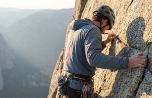 Down to Nine Fingers? Tommy Caldwell’s Dawn Wall Lone climber high on a sunlit granite big wall, roped, evoking Tommy Caldwell's Dawn Wall