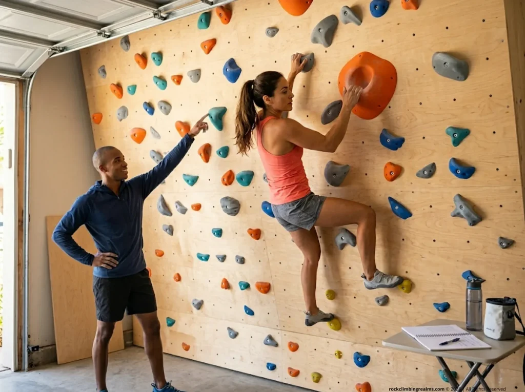 Two climbers testing Metolius Mega Pack holds on home wall — best climbing holds 2026 reviewed and ranked