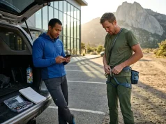 Climbing Gym vs Club — The Real ROI Breakdown Climber comparing climbing gym vs outdoor club membership ROI at crag parking lot