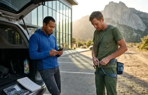 Climbing Gym vs Club — The Real ROI Breakdown Climber comparing climbing gym vs outdoor club membership ROI at crag parking lot