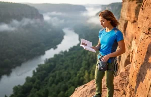 Stop Grade Chasing and Set Real Climbing Goals Female climber planning an ascent, showing how to set climbing goals with a realistic plan for outdoor rock climbing.