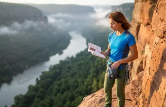 Stop Grade Chasing and Set Real Climbing Goals Female climber planning an ascent, showing how to set climbing goals with a realistic plan for outdoor rock climbing.