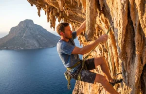 Kalymnos Greece Sport Climbing Guide (Gear & Anchor Beta) Kalymnos Greece sport climbing guide gear beta with climber in Grande Grotta