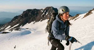 Do You Need a Guide for Mount Shasta? Maybe Not Climber kicking steps up firm snow on Mount Shasta's Avalanche Gulch at dawn with ice axe
