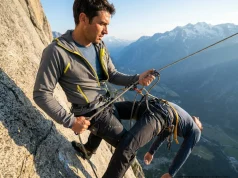 How to Tandem Rappel Rescue an Injured Partner Climber performing tandem rappel rescue with injured partner on granite multi-pitch wall