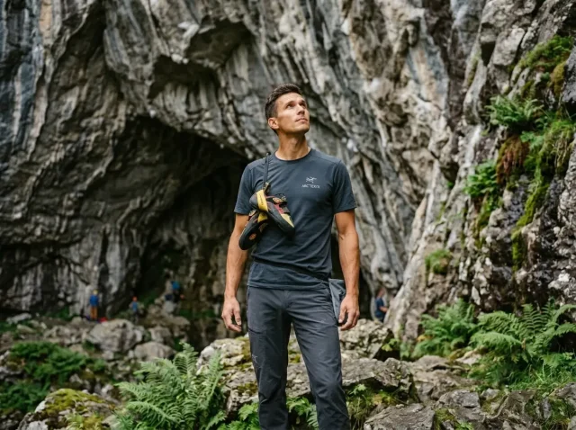 adam-ondra-training-philosophy-decoded Elite climber visualizing his route at a cave, reflecting the adam ondra training philosophy decoded.