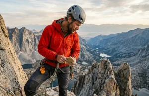 AMGA Certification Levels What Guides Don’t Tell You AMGA certified mountain guide observing a client on a high granite alpine ledge during a climbing guide certification exam
