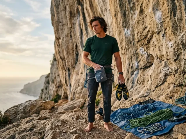 climbing-olympics-format-rules-explained-2028-hero Climber preparing for sport route with focused look