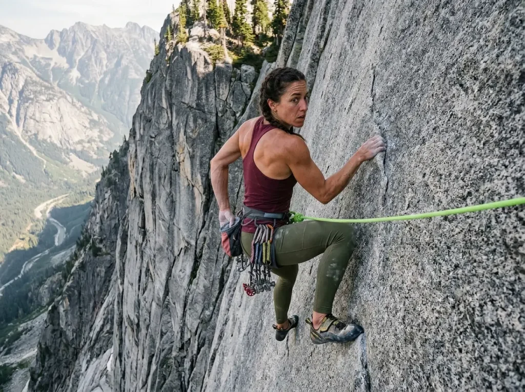 Climber calculating commitment and when to bail on a climb decision framework on traverse