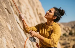 10 Climbing YouTube Channels Worth Watching – Ranked Female rock climber belaying with a Petzl GriGri at the base of a granite cliff