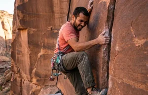 How to Crack Climb for Beginners the Right Way Beginner climber on splitter hand crack in red sandstone canyon, learning crack climbing basics