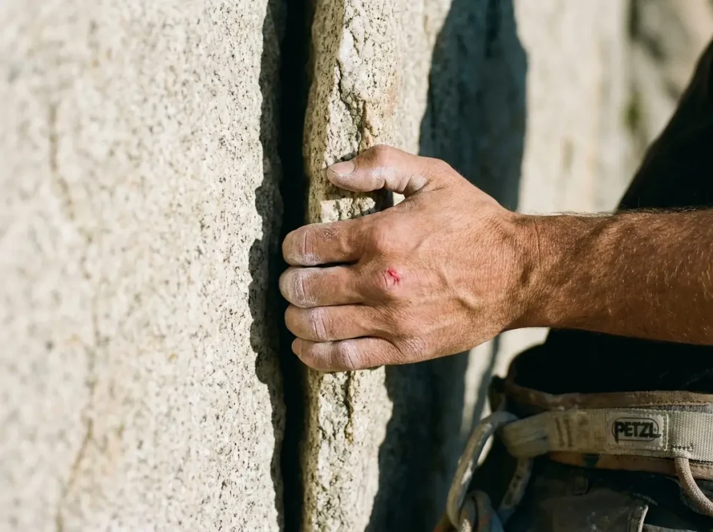 Close-up view of different crack widths in granite showing finger, hand, and fist sizing