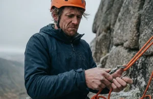 The Umbles? Dehydration and Hypothermia Signs Climbing Climber struggling with carabiner showing dehydration and hypothermia signs climbing