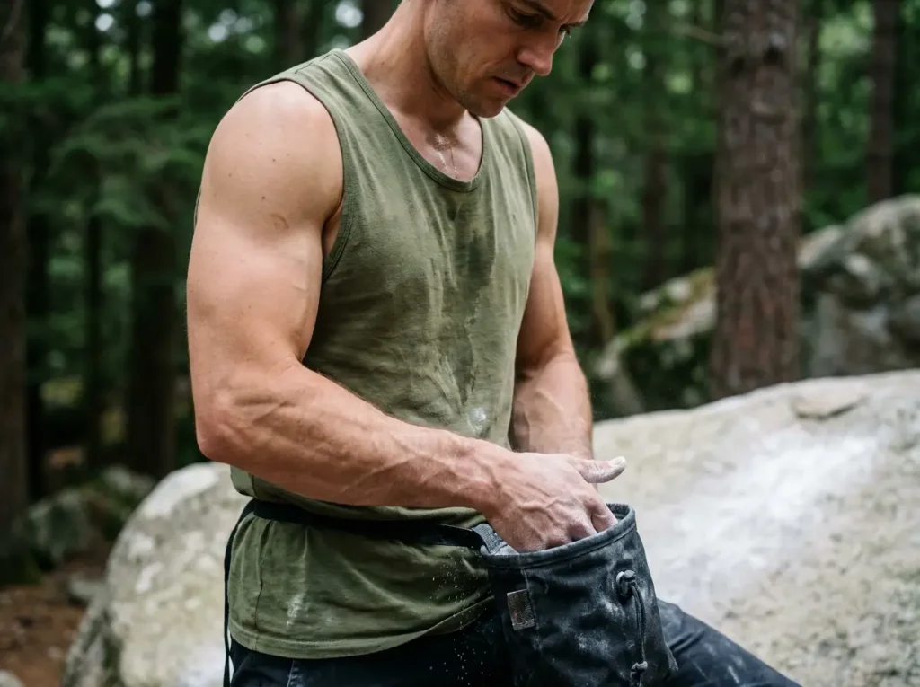 Climber crushing eco-friendly seawater climbing chalk