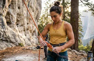 Why Your Harness Has Two Tie-In Points, Not Just One Female climber showing harness tie in points explained loop vs belay rules while properly threading her rope.