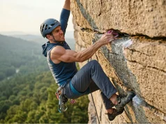 How to Place Tricams the Field-Tested Way Climber demonstrating how to place tricams effectively on a steep Shawangunk quartzite wall during golden hour.