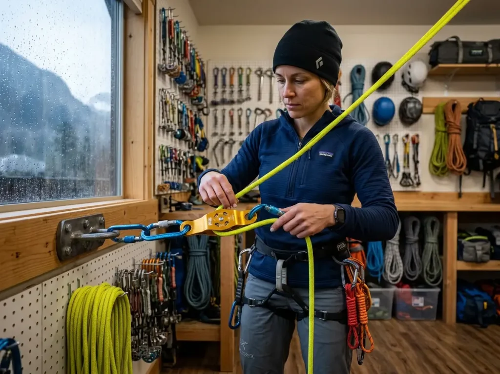 Rigging a rescue system during a rainy day climbing alternative