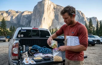 Meal Prep for Multi Day Climbing Trips That Work Climber doing meal prep for multi day climbing trips on a truck tailgate