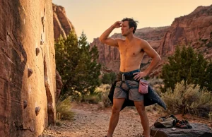 Gym-to-Crag? The Ethics Protocol Before Your First Outdoor Send Climber assessing a desert sandstone boulder problem before a first outdoor send, ethical crag preparation