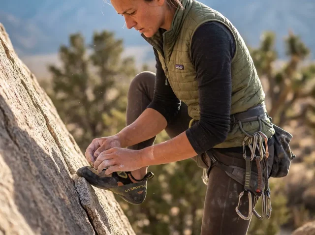 precise-foot-placement-small-holds-climbing-technique-hero Rock climber placing toe tip precisely on a small granite edge with focus and control