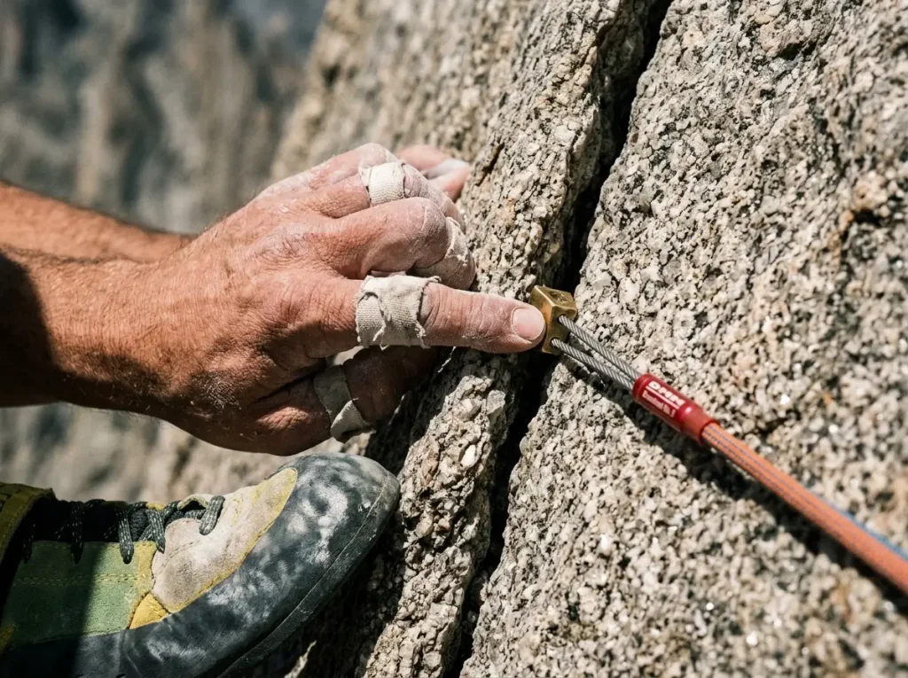 Assessing granite cracks for secure climbing gear placement
