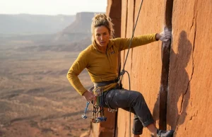 How to Rack Trad Gear So You Never Fumble a Lead Female trad climber efficiently pulling a Black Diamond cam from an organized harness loop on steep rock.