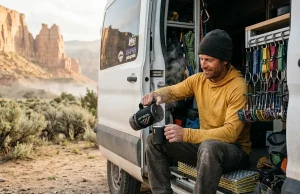What Dirtbag Climbers Actually Live Like Discover what is dirtbag climbing lifestyle really like with this morning view of a climber sorting gear in their van.
