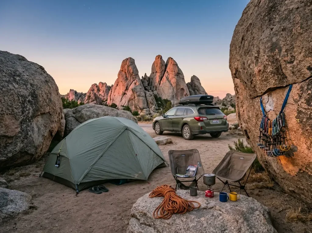 Dispersed campsite among granite formations at City of Rocks Reserve