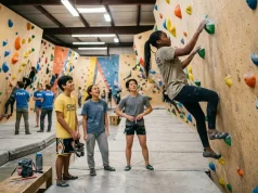 Can’t Afford a Climbing Gym? Real Options Youth climbing program participants belaying at indoor gym wall