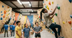 Can’t Afford a Climbing Gym? Real Options Youth climbing program participants belaying at indoor gym wall