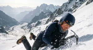 Ice Axe Self-Arrest in 4 Steps for Any Fall Mountaineer in self-arrest position braking a slide on a snow slope with an ice axe