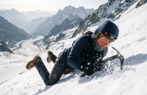 Ice Axe Self-Arrest in 4 Steps for Any Fall Mountaineer in self-arrest position braking a slide on a snow slope with an ice axe