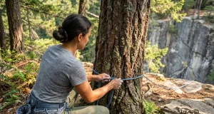Why Your Tree Anchor Might Not Hold a Lead Fall Climber wrapping cordelette around large tree trunk for climbing anchor