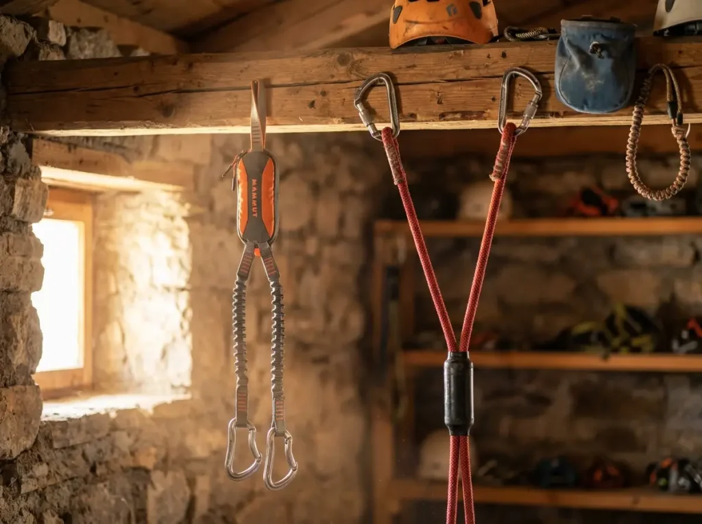 Two via ferrata lanyard types compared side by side Y-shape and V-shape
