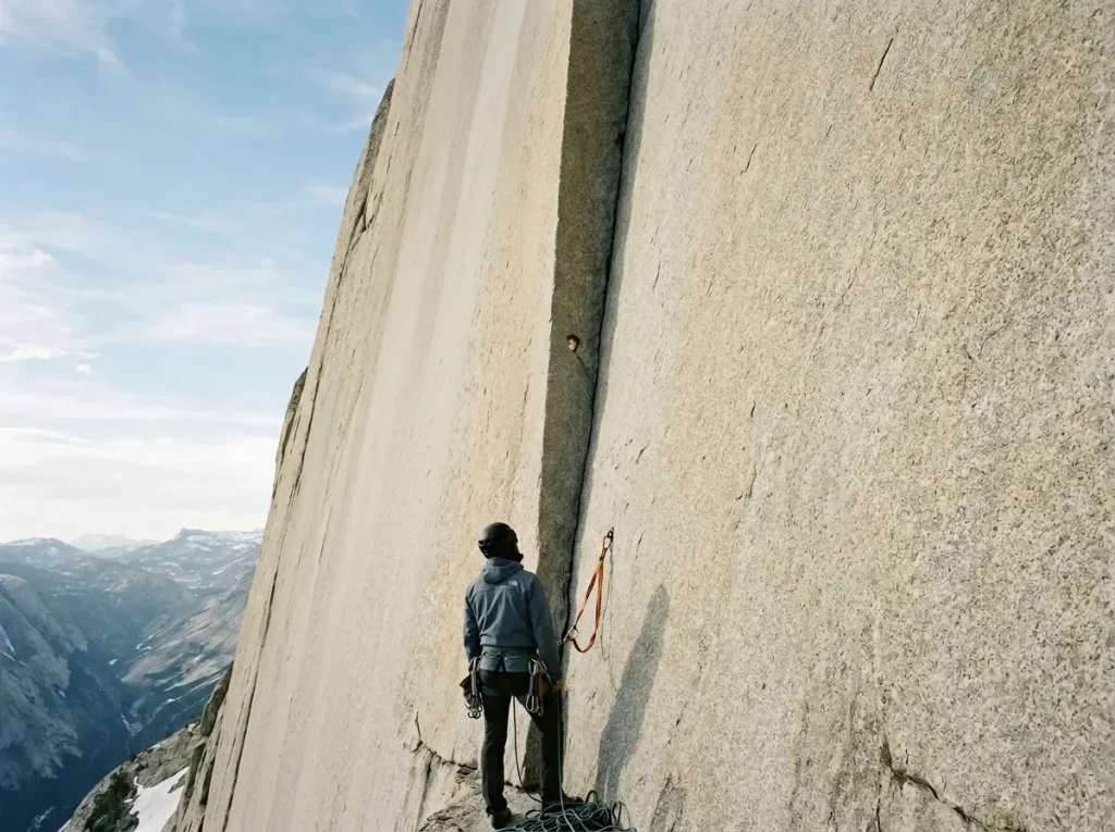 A near-blank granite corner high on El Capitan, the kind of holdless rock that kept The Nose an aid climb