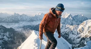 18 Famous Mountain Peaks and What They Demand Mountaineer on a knife-edge snow ridge at sunrise, one of climbing's famous mountain peaks