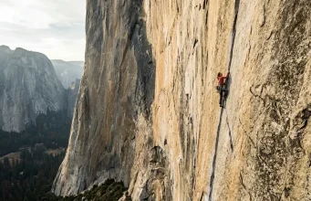 13 Legendary American Climbers Who Shaped the Sport Climber high on a vast El Capitan granite wall at golden hour, the canon of legendary American climbers