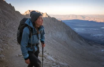 5 Mount Whitney Mistakes That End Summit Bids Hiker on the Mount Whitney Trail below Trail Crest at dawn, Eastern Sierra granite