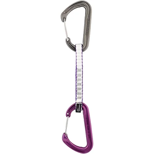 DMM Chimera Quickdraw 12cm showing the keylock nose on a wiregate carabiner for sport climbing