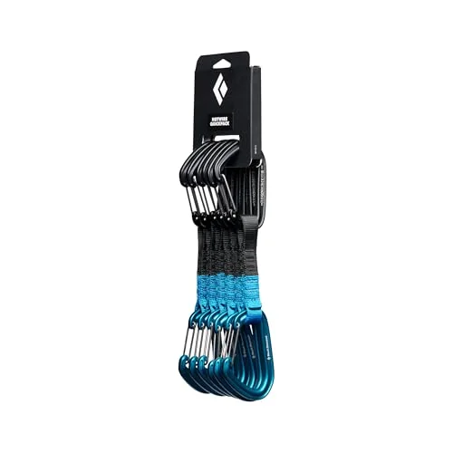 Black Diamond HotWire quickdraw six-pack in Desert Sky, a budget hot-forged wiregate rack for first-time sport climbers