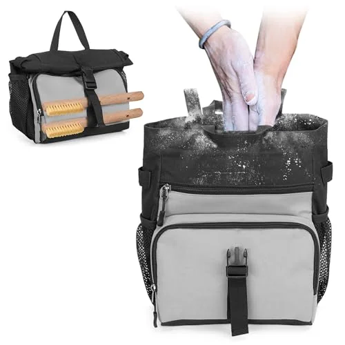 PGmoon Chalk Bucket Bag with magnetic closure and two brush holders for budget bouldering setups