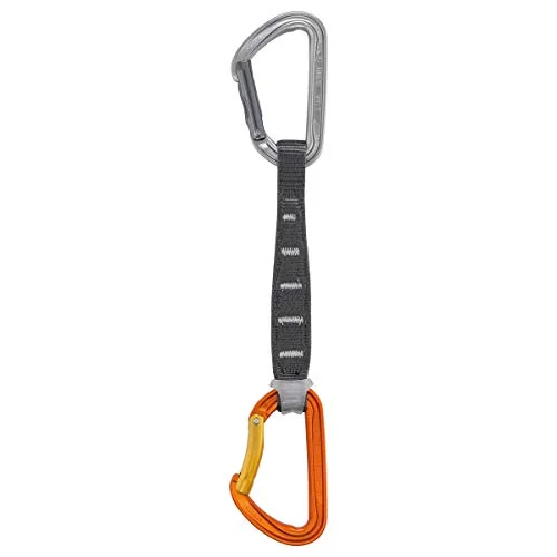 Petzl Spirit Express Quickdraw 17cm with keylock noses on both carabiners, used as the reference sport quickdraw